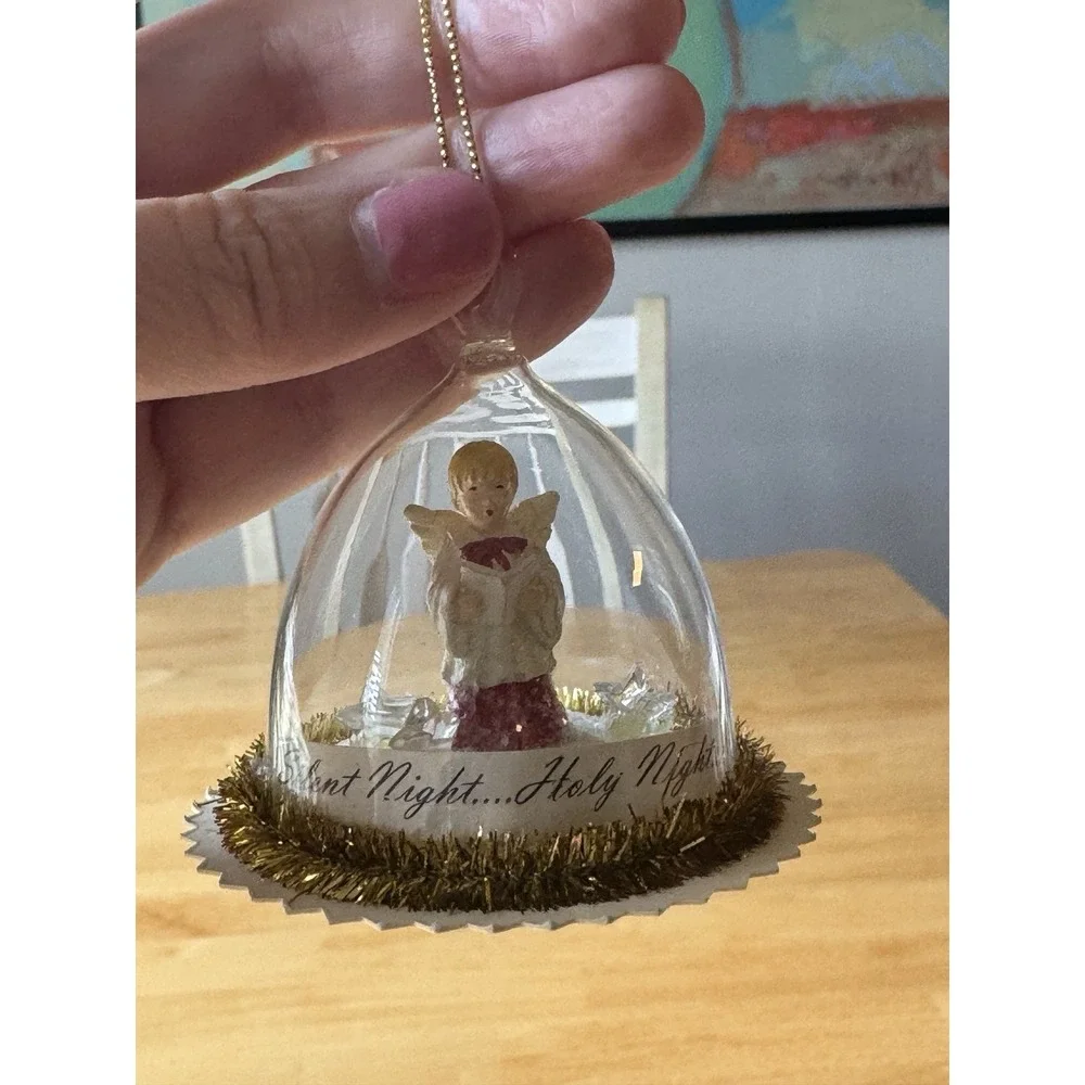 Vintage Glass Bell Diorama Ornament Choir Boy Silent Night Snow Scene 3 In